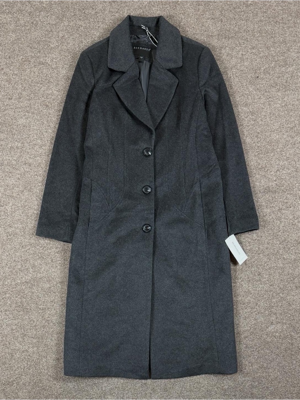 NWT Bernardo Grey Wool Blend Single Breasted Long Coat Women’s L Winter Overcoat